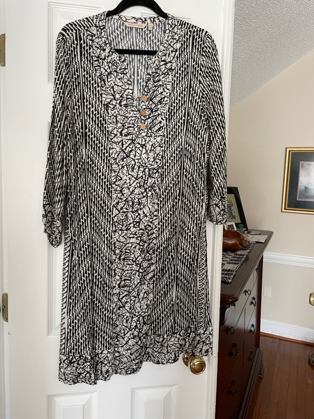 Soft Surroundings Black and White Long Sleeve Printed Tunic Dress